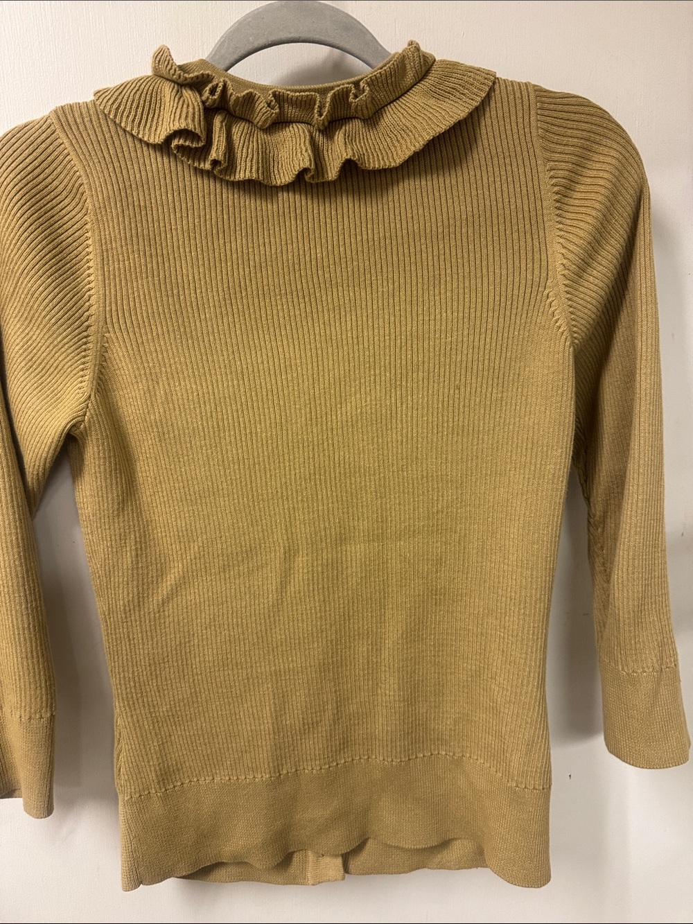 Talbots Ruffle-Trim Ribbed Cardigan in Mustard Yellow - Picture 5 of 5
